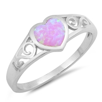 Silver Lab Opal Ring - Heart Filigree