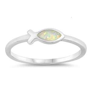 Silver Lab Opal Ring - Religious Fish