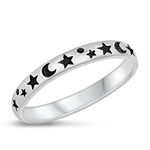 Silver Ring - Moon and Star