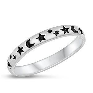 Silver Ring - Moon and Star