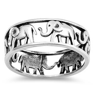 Silver Ring - Elephants