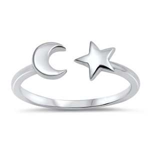 Silver Ring - Moon and Star