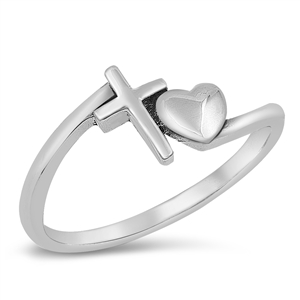 Silver Ring - Heart and Cross