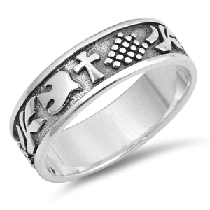 Silver CZ Ring - Cross and Dove