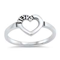 Silver Ring - Heart Engraved Jesus