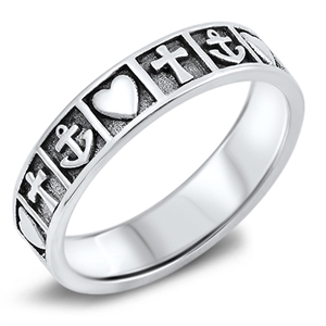 Silver Ring - Anchor, Cross, Heart 
