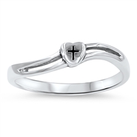 Silver Ring - Heart Cross