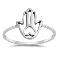 Silver Ring - Heart Hamsa