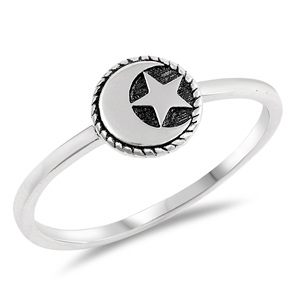 Silver Ring - Moon and Star