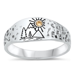 Silver Ring - Mountains, Trees, Sun