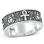Silver Ring -  Ankh & Scarab Beetle