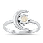 Silver Stone Ring - Moon & Star