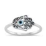 Silver Stone Ring - Hamsa & Evil Eye