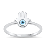 Silver Stone Ring - Hamsa & Evil Eye