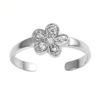 Silver CZ Toe Ring - Plumeria