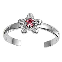 Silver CZ Toe Ring - Flower