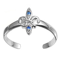 Silver CZ Toe Ring - Fleur De Lise