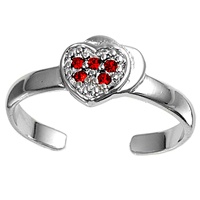 Silver CZ Toe Ring - Heart