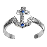 Silver CZ Toe Ring- Anchor