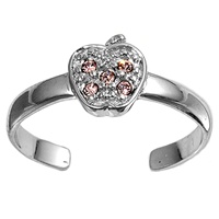 Silver CZ Toe Ring - Apple