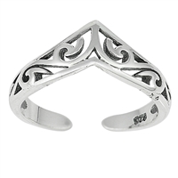 Silver Toe Ring - V Shaped Filigree