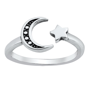 Silver Toe Ring - Moon and Star