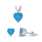 Silver Sets - Blue Opal Heart