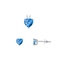 Silver Heart Solitaire Set - Blue Topaz CZ