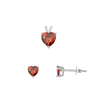 Silver Heart Solitaire Set - Garnet CZ