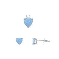 Silver Heart Solitaire Set - Light Blue Lab Opal
