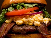 Burger with bacon and creamy jalapeno corn