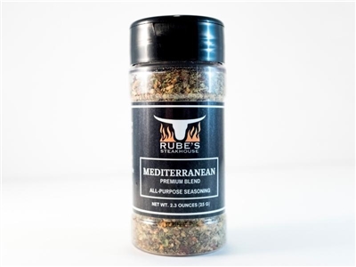 Bottle of Rube's custom blended Mediterranean Seasoning