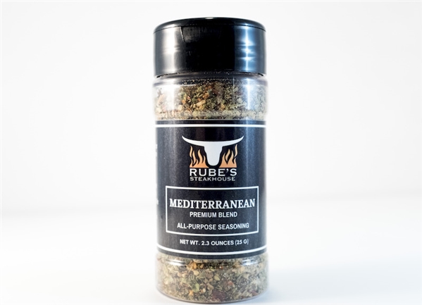 Bottle of Rube's custom blended Mediterranean Seasoning