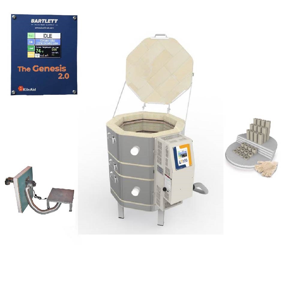 L&L E18M-3 Easy Fire Kiln Package with Vent, Furniture and Genesis
