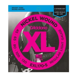 D'Addario EXL170-5 Nickel Wound 5-String Bass, Light, 45-130, Long Scale