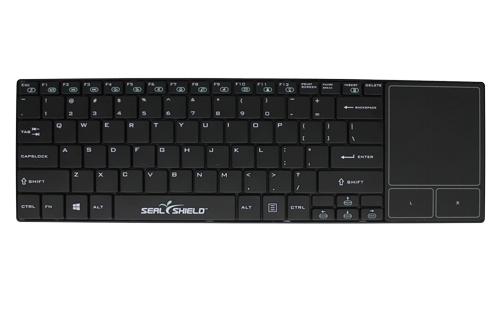 Used for Infection Control & Equipment Protection, the Clean-Wipe Medical RF Wireless Keyboard with Touchpad SSKSV099WP can be cleaned by washing with soap and water, sanitized or disinfected.