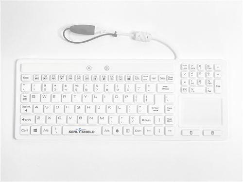 Used for Infection Control & Equipment Protection, the Seal-Touch Glow Backlit Silicone Keyboard Pointer SW108PG can be cleaned by washing with soap and water, sanitized or disinfected.