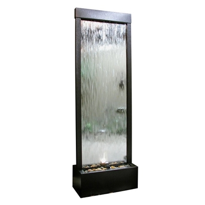 Silver Mirror Waterfall with Decorative Stones & Light