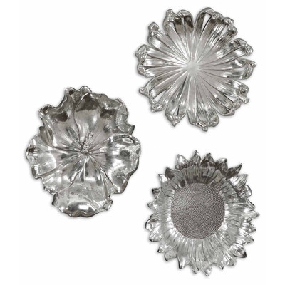 Silver Flowers Wall Art, Set of Three