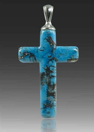 Turquoise Cross Glass Cremation Pendant