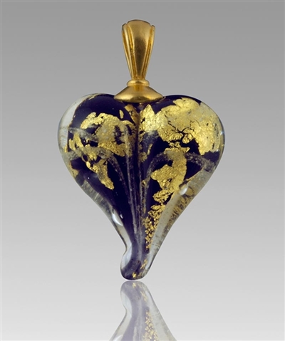 Purple/Gold Heart Glass Cremation Pendant