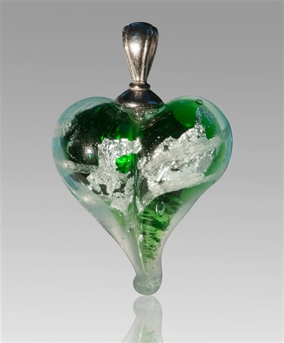 Green/Silver Heart Glass Cremation Pendant