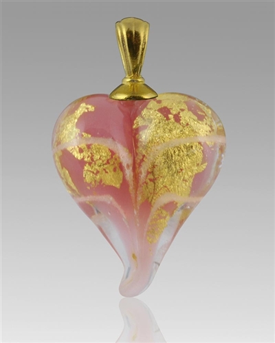 Pink/Gold Heart Glass Cremation Pendant