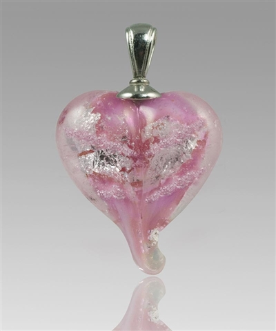Pink/Silver Heart Glass Cremation Pendant