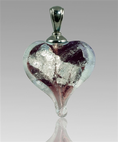 Plum/Silver Heart Glass Cremation Pendant