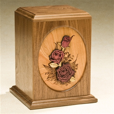 Rose Bouquet Walnut Wood Urn