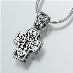 Silver Filigree Cross Cremation Locket