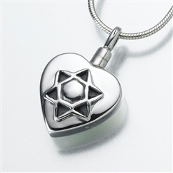 Silver Star of David Heart Cremation Pendant