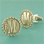 Round Monogram Cuff Links with Rope Border