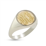 Women's Circle Monogram Ring, Two Tone in Script Style
